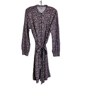 Boden Navy Red and White Print Belted Midi Dress Size 10